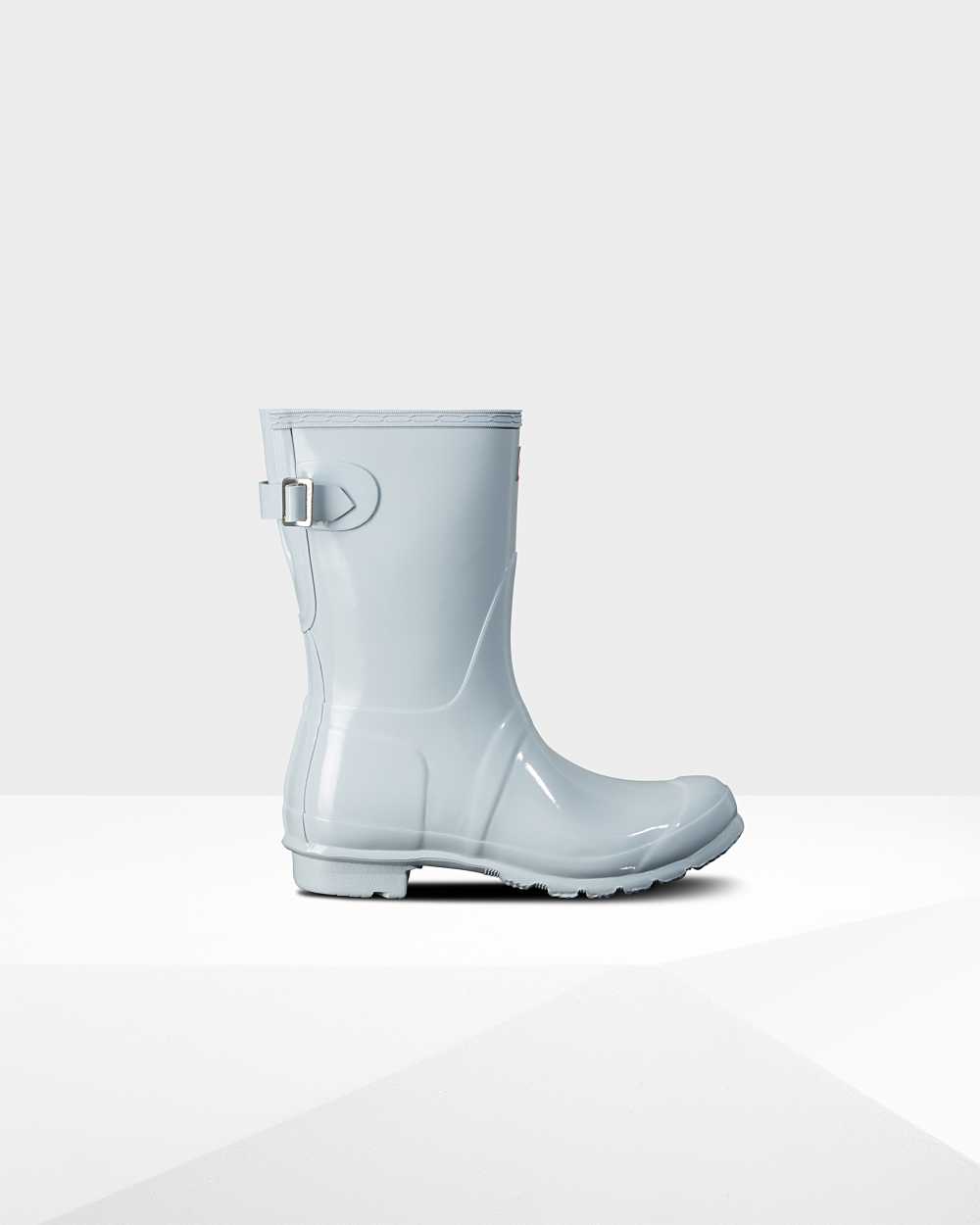 Hunter Original Short Back Adjustable Gloss Women's Rain Boots NZ-39583R Grey/Blue